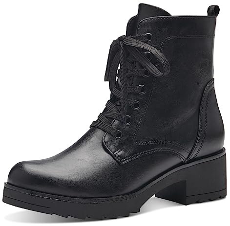 MARCO TOZZI Damen Stiefeletten zum Schnüren mit Blockabsatz mit Reißverschluss, Schwarz (Black), 41 EU