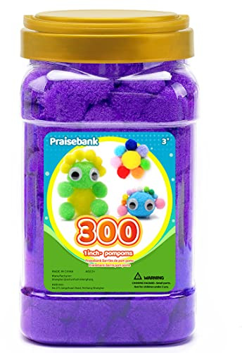 Praisebank Purple Pom poms,300pcs,1inch/2.5cm, Pom Poms for Arts and Crafts, Pom Pom Balls in jar,Pom Pomsfor Crafts.