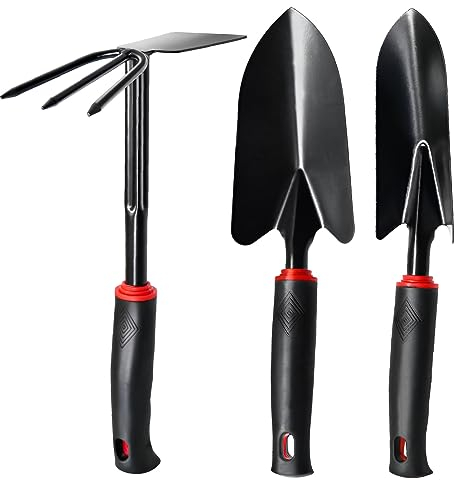 RICHDMI Ensemble Outils de Jardinage, 3 Pièces Cultivateur Rateau Pelle Jardinage Antidérapants Transplantoirs, Rateau à Fleurs, Outils Jardinage pour Repiquage et Entretien
