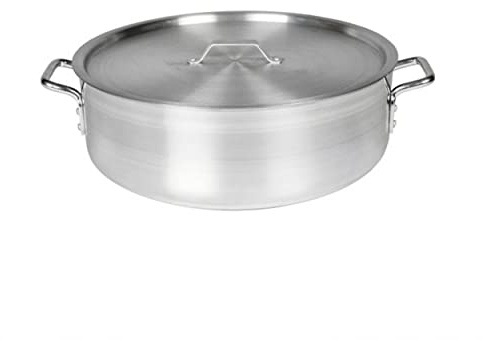 TrueCraftware- 35 qt. Aluminum Brazier Pot with Cover 6mm Thickness- Heavy Weight Cookware Braiser Pan Braising Pan Perfect Roasting Baking Sauteing Searing and Pan Frying Mirror-Finished