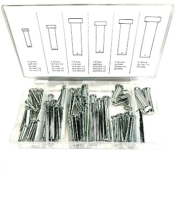 VCT 60pc Clevis Pin W/Head Assortment 21 Different Sizes for Hitch Tractor in Storage Case Kit