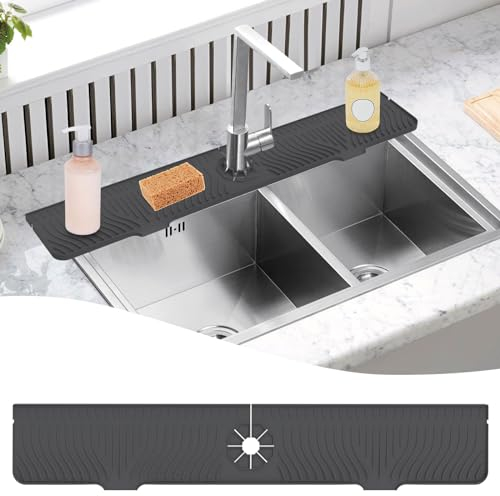 xingruyu 33 inch Kitchen Sink Splash Guard,Silicone Sink Splash Guard, Faucet Drain Mat, Longer Silicone Sink Mat for Bathroom, Drip Protector Splash Countertop Black