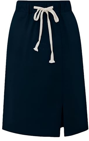 rismart Mujer Casual Faldón Talle Alto Largo de Rodilla Cordón Skort con Bolsillos Bleu Marine,XS
