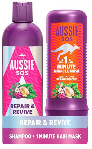 Aussie Repair And Revive Shampoo and Deep Conditioner Treatment Hair Mask Vegan Set