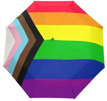 Lgbtq Rights Pride Flagge, kompakter Reise-Regenschirm, winddicht, automatische Regenschirme für Rucksack, Geldbörse, Tragetasche