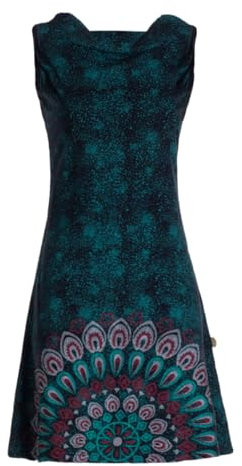 Vishes ärmelloses Damen-Kleid mit Mandala in Schwarz-Türkis I Größe L (40) I Handgefertigt aus 100% Baumwolle I T-Shirt Kleid I Ideal für Frühjahr & Sommer I Nachhaltige Alternative Bekleidung