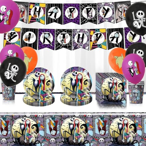 Zempertoopa Set di Stoviglie per Feste di Halloween, Piatti di Carta, Tovaglioli, Decorazione, Set di Compleanno