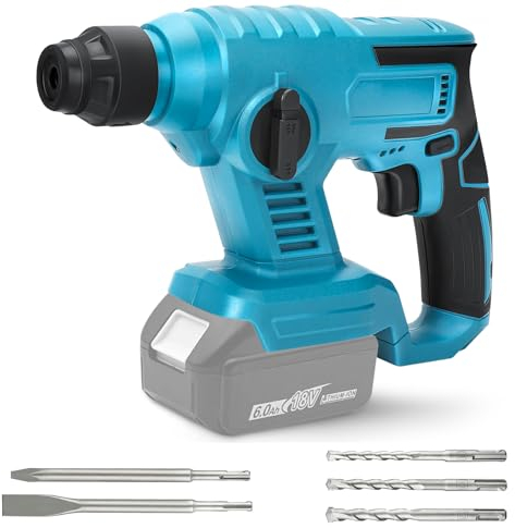 Panthem Akku Bohrhammer Schlagbohrmaschine Kombihammer Abbruchhammer kabellos 18V 600W bürstenloser Motor SDS Plus 6 Set Bohrer Meißel (Ohne Akku)
