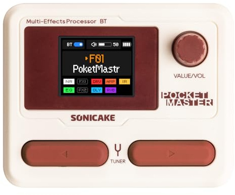 SONICAKE Multi Effets Pédale Guitare 9 modules d'effets 100 préréglages 20 amplis/cabines Processeur d'effets pour guitare OTG Interface audio USB BT avec APP Pocket Master (Blanc)