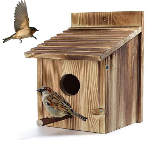 Boutihao Nido para pájaros, pajarera de madera para colgar para el exterior, pajarera para colgar, comedero para pájaros para colgar, nido para colgar para jardín, balcón y terraza, orificio de vuelo