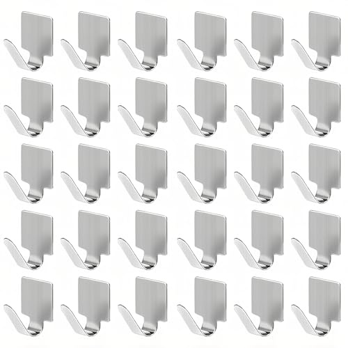 HERKINDNESS 30 piezas de gancho adhesivo pequeño, gancho de acero inoxidable para adherir, gancho adhesivo sin necesidad de taladrar, ganchos adhesivos de color plateado para pared, para baño