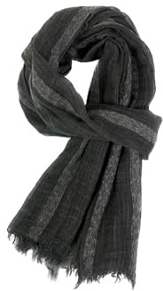 Bufanda unisex de algodón y lino para hombre, a rayas, cálida, pashmina, accesorios masculinos, Negro, Taille unique