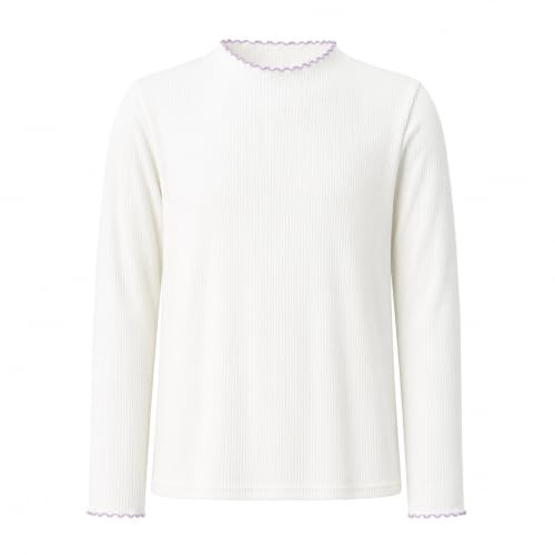 Tokeya Camiseta Térmica Niña Manga Larga Básica Elástica 7-13 Años | Medio Cuello Alto, Borde ondulado, Ajustado Capa Base Camiseta, Suave Térmica Interior, Pullover, Primavera Otoño Invierno