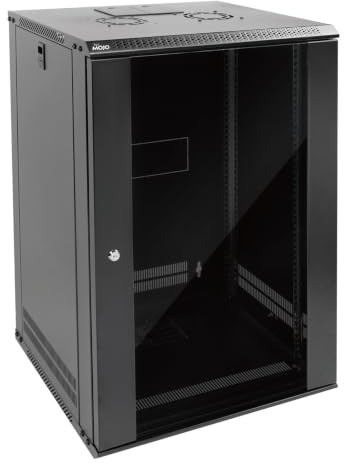 Tecmojo 19 tum 18U 450mm djup Nätverksskåp, Väggserverskåp, 19 IT-Nätverksrackhölje, Låsbar Dörr och Sidoväggar, Glasdörr, Platt Förpackning, Svart