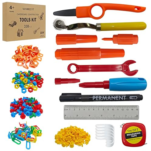 VVVMECYT Cardboard Construction Kit, 338PCS Safe Cutter Tools Set for Kids