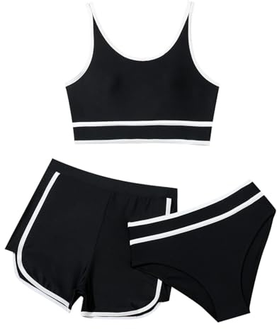 Bañador Niñas Bikini Conjunto De Bikini 3 Piezas Niña Verano Trajes de Baño Bikinis con Pantalones Cortosbañadores Infantil Color Sólido Tirantes Ajustables Tankini Ropa Deportivos Playa