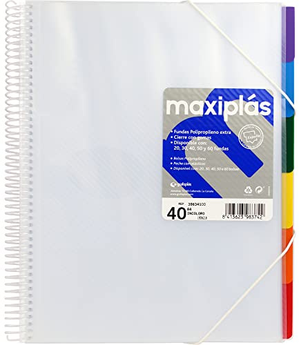 Grafoplas - Carpetas con 40 Fundas Transparentes, Separadores Removibles, Peine Guía, Mecanismo Espiral, Multicolors