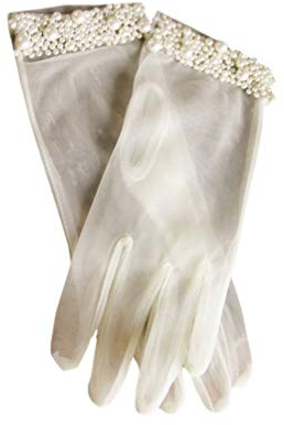 Amosfun 1 Paar Hochzeit Perle Handschuhe weiß Brautkleid Handschuhe Hochzeitskleid Zubehör