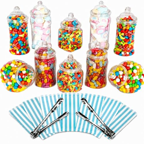 Truly Sweet Candy 10 Plastic Sweet Jars, 5 styles, 2 tongs, 50 bags Buffet (Aqua)