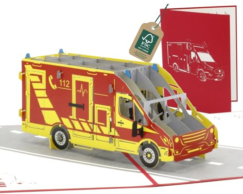 Carrellino di salvataggio, per infermieri, soccorso, sanitari, sanitario di emergenza, RTW, biglietto pieghevole 3D, biglietto pop-up, biglietto di auguri, biglietto regalo