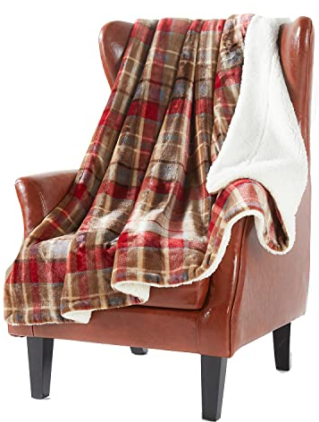 DREAMLANDING Manta de forro polar Sherpa de doble cara súper suave y cálida para cama, sofá, 150 x 180 cm (cuadros rojos, 150 x 180 cm)