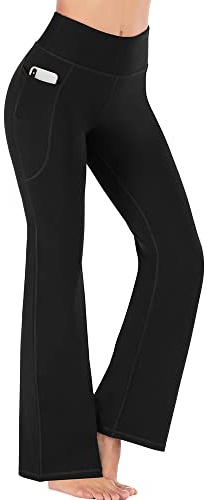 FDEETY Pantalones de Yoga con Corte de Bota, Pantalones Acampanados de Entrenamiento elásticos de Cintura Alta, Pantalones atléticos con Bolsillos para Control de Barriga (M)