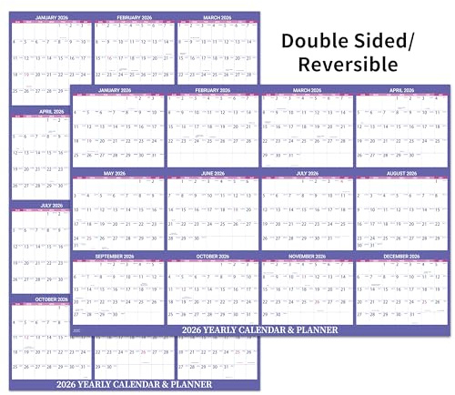 2026 Yearly Wall Calendar - Dry Erase Calendar 2026, Jan. 2026 - Dec. 2026, 34.8 x 22.9, Wall Calendar 2026, Vertical/Horizontal, Reversible - Purple