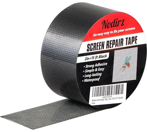 Nodirz Window Screen Repair Tape, 2 in X 15 FT (180IN) Screen Repair Kit for Windows or Doors, Strong Adhesive Screen Patch Repair Kit Mesh Repair (Black, 15 FT)