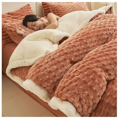 Coral Fleece Bettwäsche Doppelseitig gepolstertes Kaninchen-Plüschbett, vierteiliges Set, Winter-Kaninchen-Samt-Bettbezug, warmes Milch-Samt-Bettlaken, dreiteiliges Set (Color : Burgundy, Size : Que