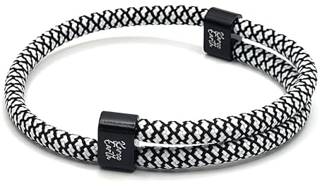 Karoo Earth Unisex Adjustable Paracord Bracelet | Durable Waterproof Nautical Braided Surfer Rope (Black & White)