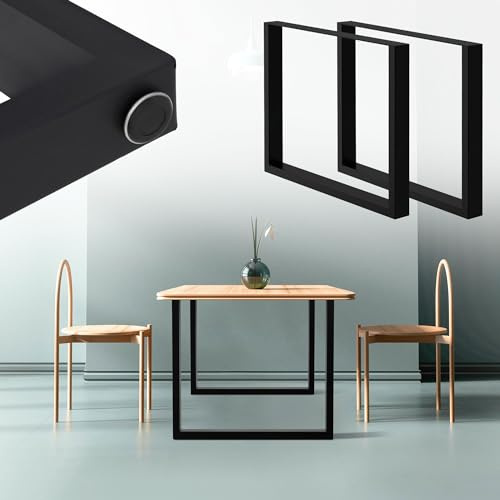 ML-Design Lot de 2 Pieds de Table à Manger 80 x 72 cm Noir, Acier Revêtu par Poudre, Profilés Carrés, Style Industriel, Piètement de Meuble Châssis Cadre Robuste pour Bureau Cuisine Salle Salon