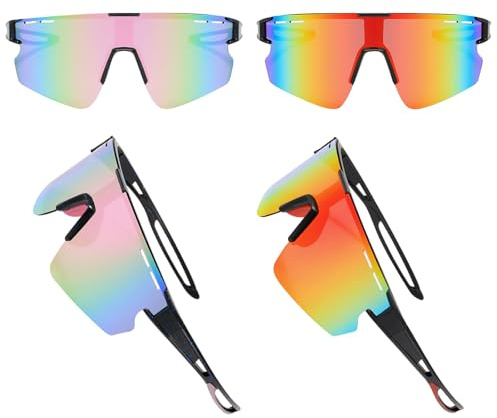 BDSHUNBF 2 Pcs Cycling Glasses,Sports Polarized Sunglasses,Polarized Cycling Sunglasses for Men Women,Polarised Sun Glasses UV400 Protection Ski Goggles Outdoor Bicycle Motorbike Driving,Pink,Red