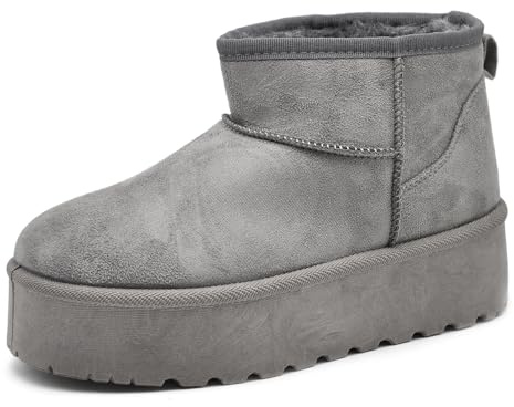 IF Stivali Stivaletti Mammut Da Donna Alla Caviglia Con Pelo Pelliccia Platform Zeppa Camoscio Sintetico P309 Grigio N.39