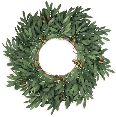 COLORSPEC Olive Wreaths for Front Door, 61 cm/24 inch Artificial Large All Seasons Year Round Spring Summer Green Olive Branch Wreath for Outdoor Indoor Home Farmhouse Porch Window