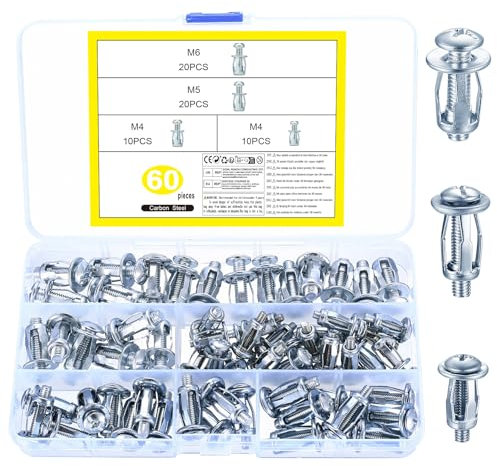 60 Pcs Hohlraum Metallanker, M4 M5 M6 Hohlraumdübel Set, Jack Nuts Petal Nuts Hohlwanddübel, Spreizdübel Metall Hohlwandanker Schwerlast für Dünne Wände Hohltüren Hohlraumbefestigung