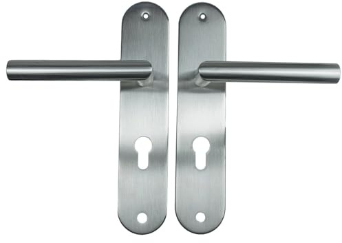 FELGNER Langschildgarnitur Lucca | Hochwertige Türgarnitur Drückergarnitur Langschild | Robuster Türbeschlag für Profilzylinder | geeignet als Reperaturbeschlag | 72mm | Edelstahl matt