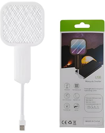 SYFUNLV Elektrisk flugklappa 3 500 V, 2 i 1 USB-elektrisk flugfångare insektsfälla, elektrisk mygglampa, flugfångare, mygglapp, inomhus och utomhus (vit)