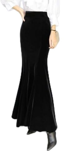 Gonna lunga da donna slim fit in velluto stile sirena gonna lunga a vita alta per abiti casual (2XL nero)