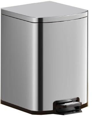 10L Stainless Steel Trash Can with Lid Rectangle Design Step Pedal Inner Bucket Ideal for Kitchen Bathroom Living Room & Office (Silver)