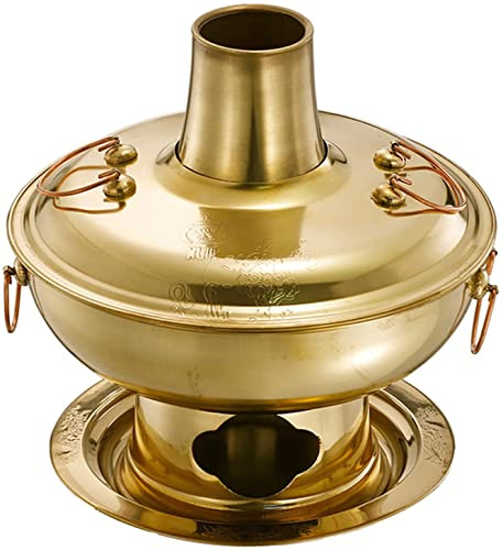 GZKDKZB Pentola Cinese Shabu Shabu in Rame con Camino, pentola Shabu Vintage, pentola per Stufa a Carbone, pentole per Cucinare a casa, Ristorante, Festa (Ottone, 7 Misure), 24 cm