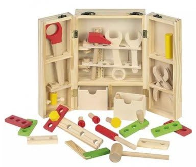 cavernedesjouets Mallette bricolo Kid's 40 Pieces en Bois - Boite a Outils Enfant 3 Ans - Jouet d'imitation - Set Bricolage, Construction et Carte Tigre