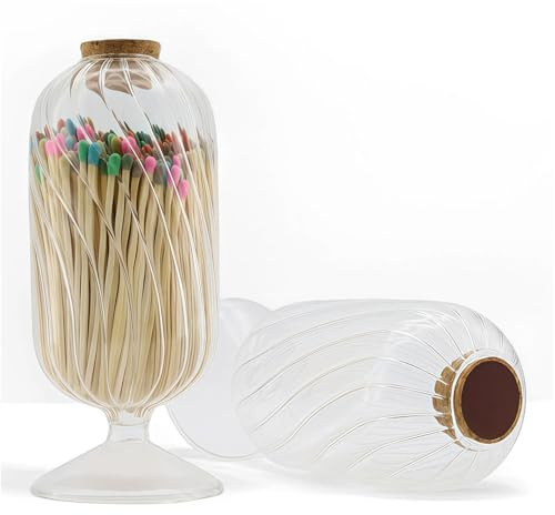 Glass Match Cloche Holder with Striker – Empty Decorative Jar for Matches, Flowers, or Reed Diffuser | Multi-Purpose Glass Jar for Candle Lighting & Home Décor (No Matches Included)