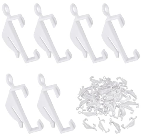DYSWTUE 60 PCS Curtain Hooks, White Plastic Curtain Track Hooks Gliders Rail Sliding, Strong, Sturdy and Smooth Sliding, for Window Tracks, Showers and Doors, Internal Length 30mm