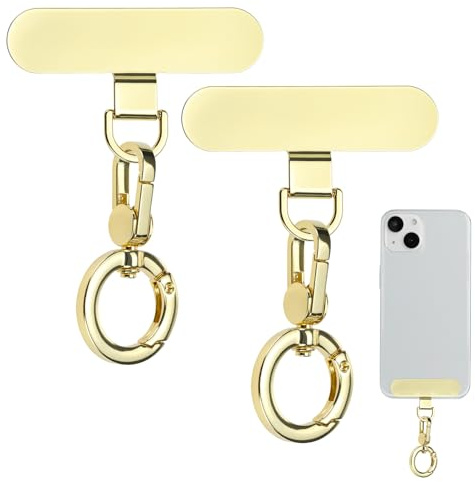 QWORK® Pads de Cadena para teléfono móvil, Incluye Cierre de Anillo Giratorio (Oro), sin fijación Adhesiva