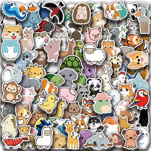 100 Pcs Animal Stickers for Kids, Cute Waterproof Vinyl Stickers Pack for Water Bottles & Laptops, Fun Classroom Prizes for Elementary Students