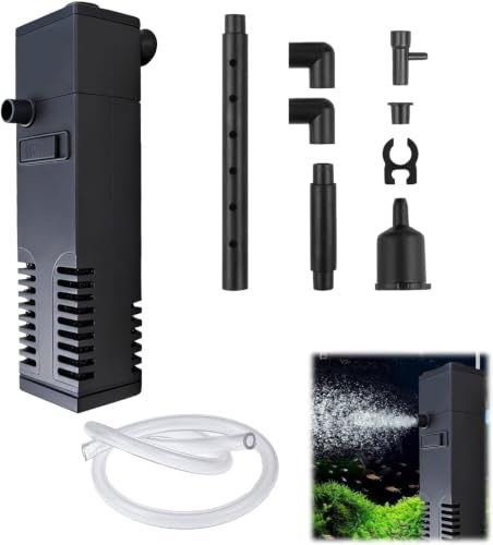 Filtre Intérieur pour Aquarium de 20L à 40L – 3 en 1 avec Pompe, Montage Simple, Idéal pour Aquariums d’Eau Douce et Salée,Système de Double Filtration, Performance Supérieure d’Oxygénation de l’Eau
