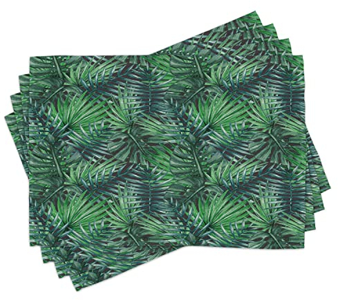 ABAKUHAUS Blatt Platzmatten, Watercolored Wald Blätter, Waschbare Stoff Esszimmer Küche Tischdekorations Digitaldruck, Grün Dunkelgrün