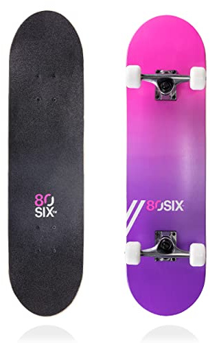 80Six Adult and Youth Skateboard with 54mm Urethane Wheels and Carbon Steel Bearings (Pink-Purple Fade, 31 x 8)