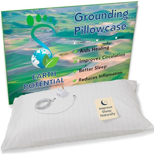 Earthing Grounding Pillowcase – made from 95% cotton and 5% soft silver thread to fit a standard UK pillow - supplied complete with a 5m cable and UK double outlet grounding plug, by Earth Potential