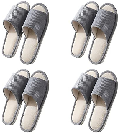 Teceyfeet Lot de 4 paires de pantoufles unisexes, pantoufles de bain et d'hôtel, antidérapantes et lavables en coton, 4 Bleu Eu 41/45, 42/45 EU